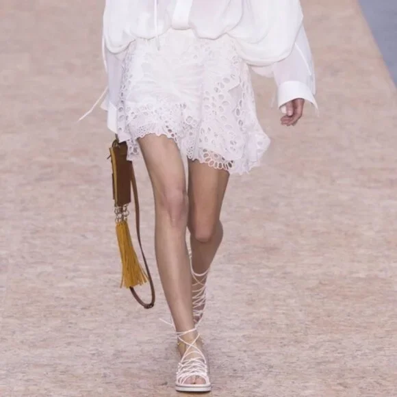 Chloé White Linen Blend Butterfly Lace Mini Skirt - Picture 5 of 17